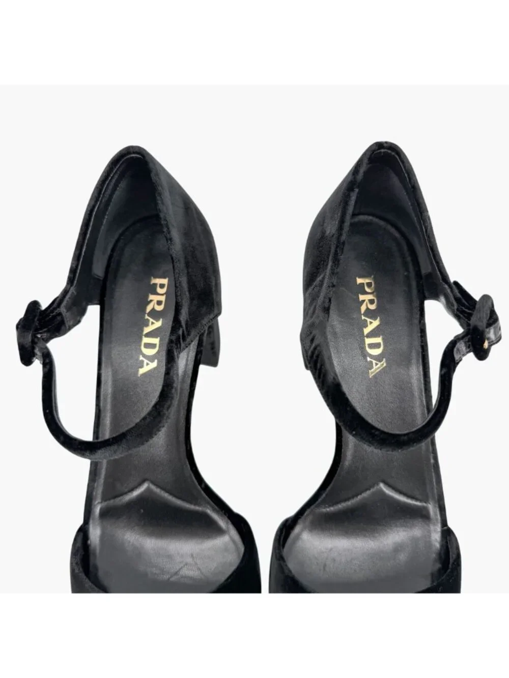 Prada Triangle Logo Platform Pumps Heels Sandals Black Velvet Size 41 US 11